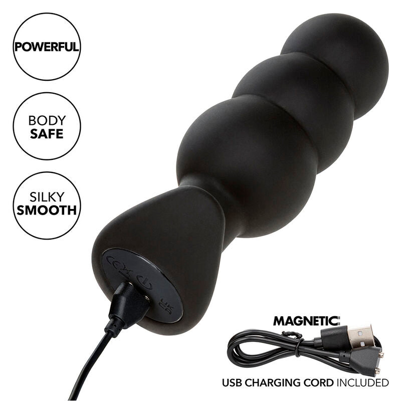CALEXOTICS - PLUG ANAL À PERLES ROCK BOTTOM 10 VIBRATIONS SILICONE NOIR