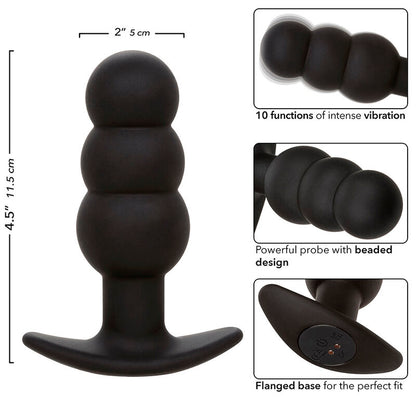 CALEXOTICS - PLUG ANAL À PERLES ROCK BOTTOM 10 VIBRATIONS SILICONE NOIR