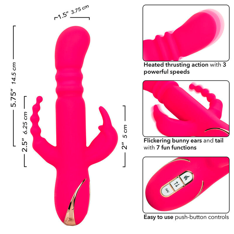 CALEXOTICS - VIBROMASSEUR CHAUFFANT TRIPLE FONCTION LAPIN JACK FANTASY ROSE