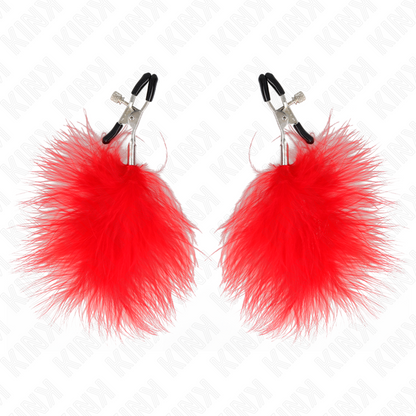 KINK - Pince à tétons à plume rouge 7 cm