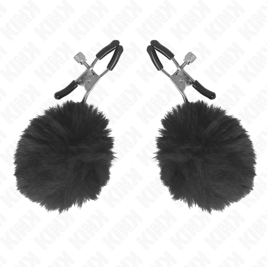 KINK - PINZAS PARA PEZONES CON POMPÓN DE PIEL SINTÉTICA NEGRAS 6 CM