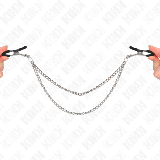KINK - PINZAS PARA PEZONES CON 2 CADENAS GRUESAS PLATEADAS 20/23 CM