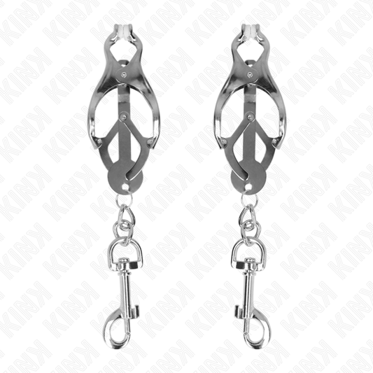 KINK - PINZAS PARA PEZONES CON FORMA DE TRÉBOL JAPONÉS CON GANCHOS PLATEADO