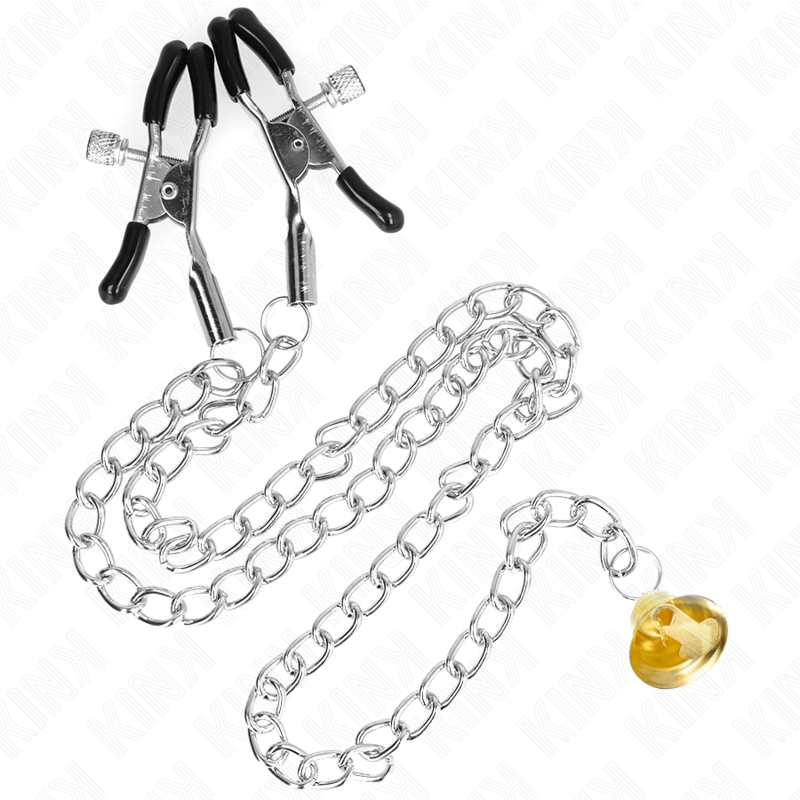 KINK - PINCES À TÉTONS AVEC CHAÎNE ET PENDENTIF CORNE 30 CM