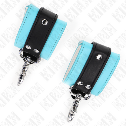KINK - MENOTTES DE POIGNET VERROUILLABLES PREMIUM NOIR / BLEU AJUSTABLES 21-28 CM X 5.5 CM
