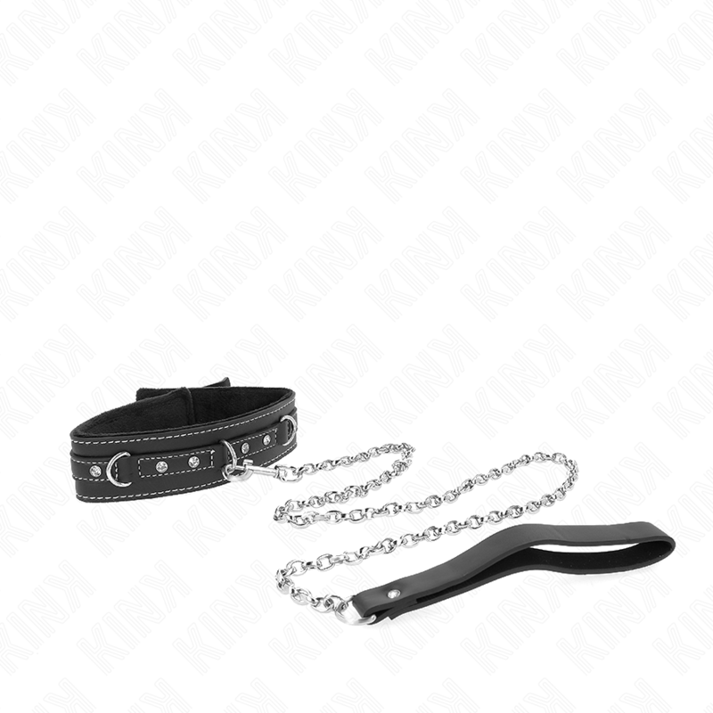 KINK - COLLAR DE CUERO PVC CON CINTURÓN DE 105 CM Y REMACHE DE ESTRÁS 41.5 X 4 CM