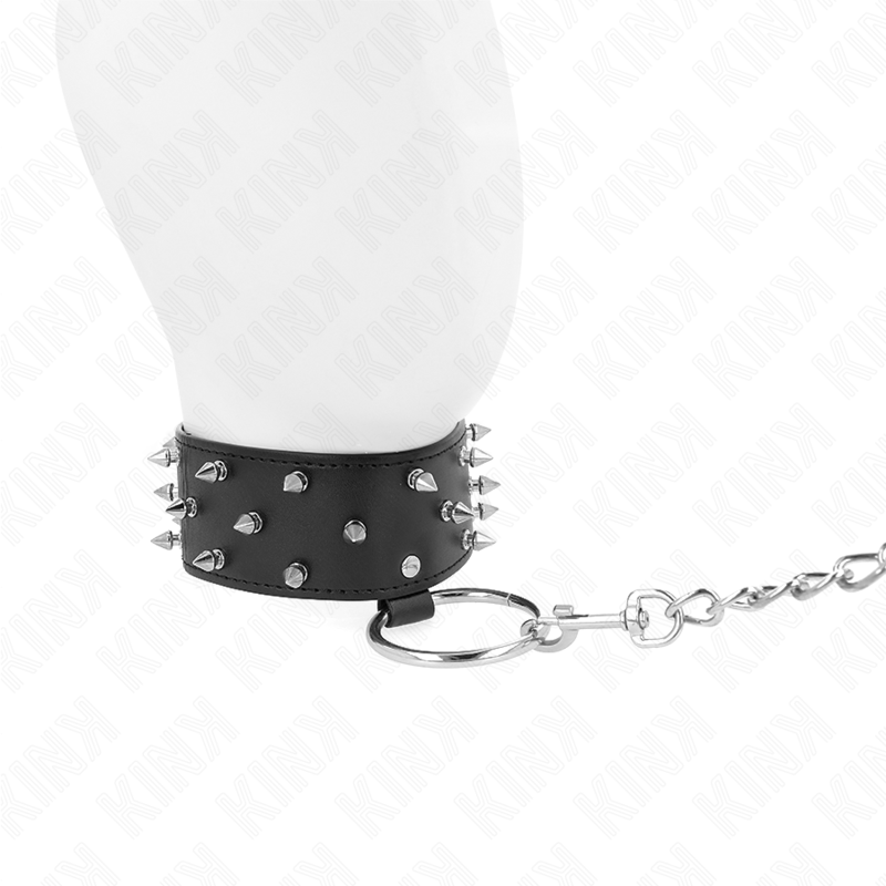KINK - COLLIER AVEC LAISSE 65 CM CLOUS ARGENTÉS MODÈLE 5 AJUSTABLE 36-43 CM X 5 CM