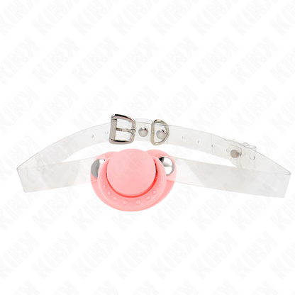 KINK - MORDAZA EN FORMA DE CHUPETE ROSA 5.5 x 4 CM AJUSTABLE 43-60 CM