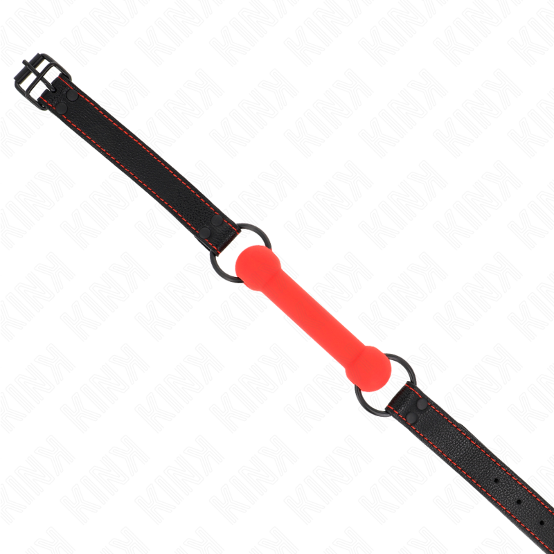 KINK - MORDAZA DE BOLA CON CORREA DE PIEL SINTÉTICA ROJA AJUSTABLE 41-57 CM