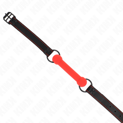 KINK - MORDAZA DE BOLA CON CORREA DE PIEL SINTÉTICA ROJA AJUSTABLE 41-57 CM