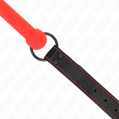 KINK - MORDAZA DE BOLA CON CORREA DE PIEL SINTÉTICA ROJA AJUSTABLE 41-57 CM