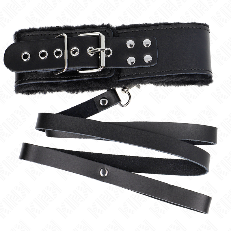 KINK - COLLAR CON CORREA DE 116 CM CON TIRA DE CUERO NEGRO AJUSTABLE DE 40-48 CM X 6 CM