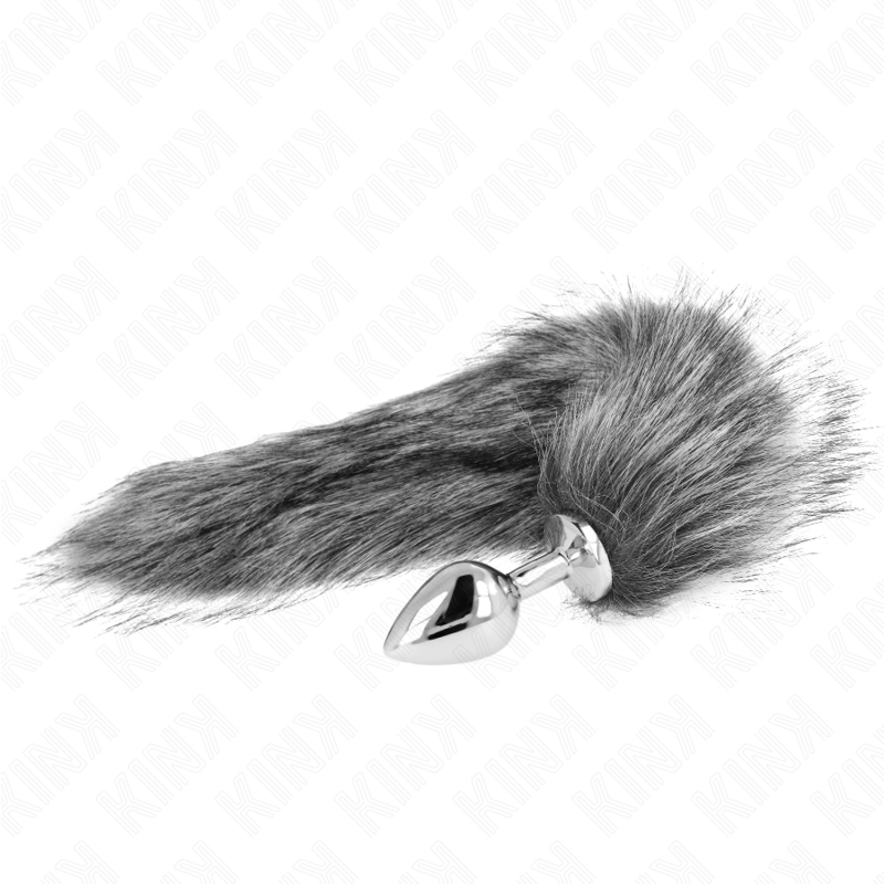 KINK - PLUG ANAL TAILLE M 8 X 3,5 CM AVEC QUEUE SYNTHÉTIQUE 40 CM GRISE
