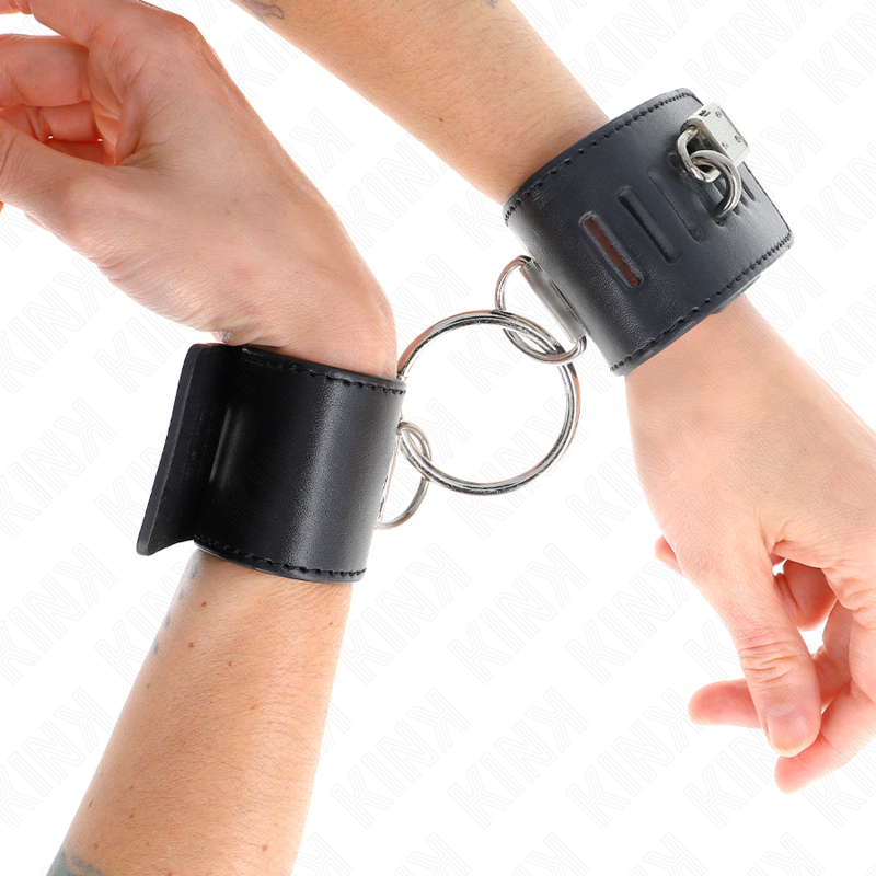 KINK - MENOTTES FIXES AVEC ANNEAU ET FERMETURE CADENAS NOIR AJUSTABLE 16-23 CM X 5.5 CM