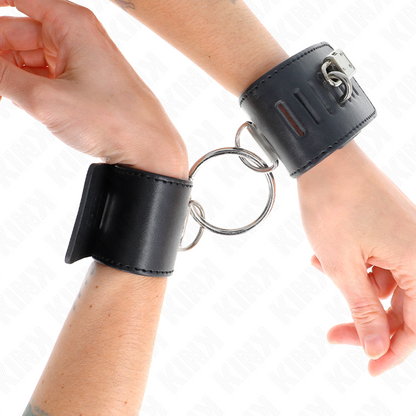 KINK - MENOTTES FIXES AVEC ANNEAU ET FERMETURE CADENAS NOIR AJUSTABLE 16-23 CM X 5.5 CM
