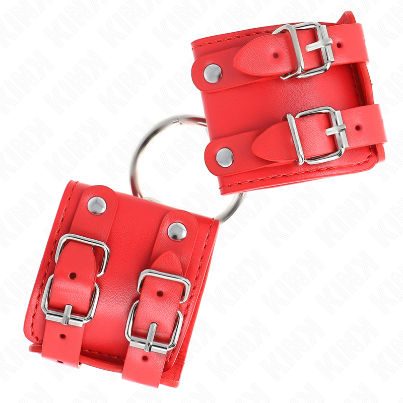 KINK - MENOTTES RIGIDES AVEC ANNEAU ET CLOUS, RÉGLABLES ROUGES 17-22 CM X 6,5 CM
