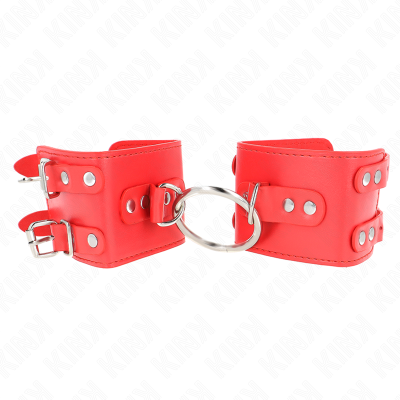 KINK - MENOTTES RIGIDES AVEC ANNEAU ET CLOUS, RÉGLABLES ROUGES 17-22 CM X 6,5 CM
