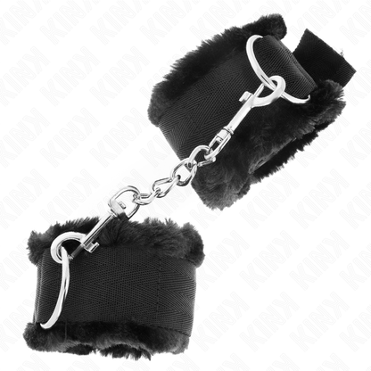 KINK - MUÑEQUERAS FORRADAS DE PELO SINTÉTICO NEGRAS AJUSTABLES 17-31 CM X 7 CM