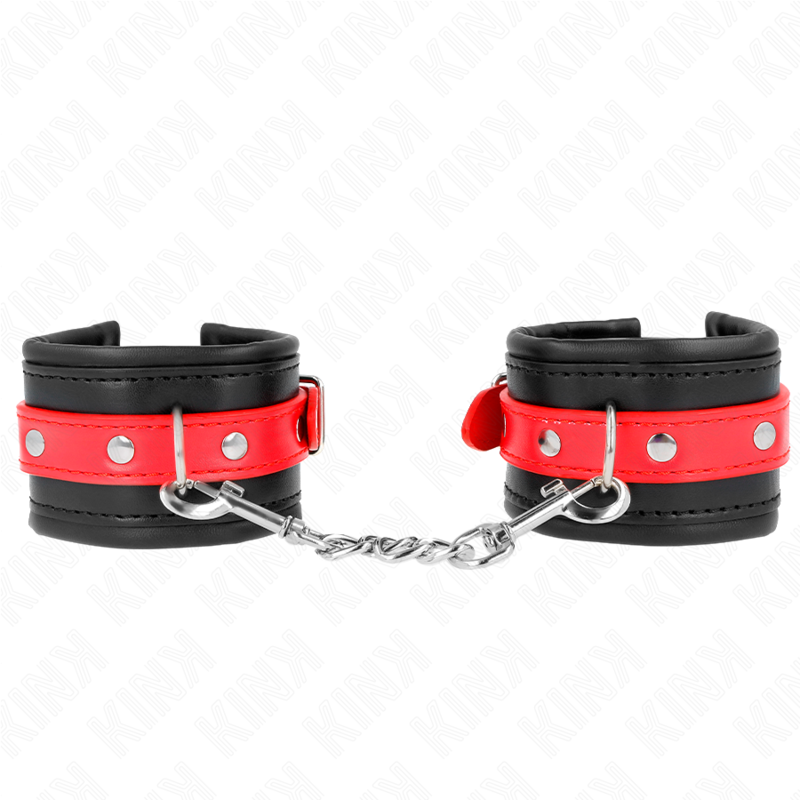 KINK - MUÑEQUERAS NEGRAS CON CORREA ROJA AJUSTABLES 17-28 CM X 6 CM