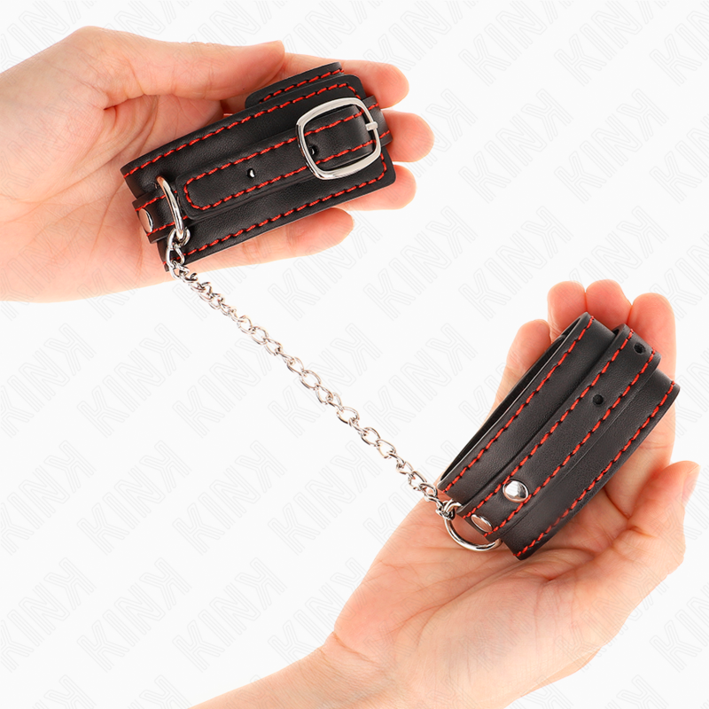 KINK - PETITES MENOTTES NOIR DOUBLURE ROUGE AJUSTABLES 14-24 CM X 3.5 CM
