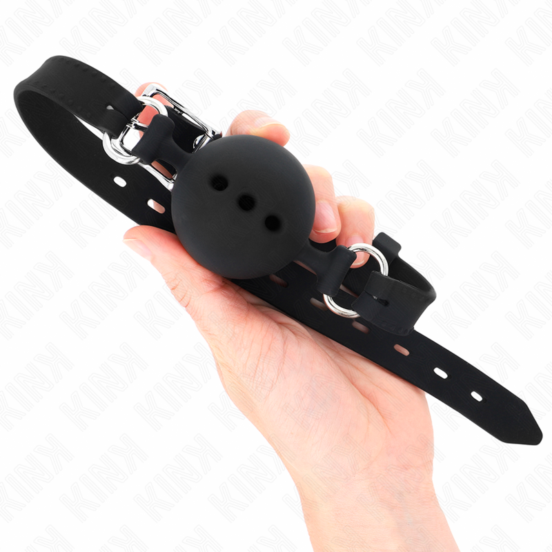 KINK - BÂILLON EN SILICONE INTÉGRAL 55 x 2 CM AVEC BOULE DE 4,5 CM TAILLE M NOIR RÉGLABLE 35-51 CM