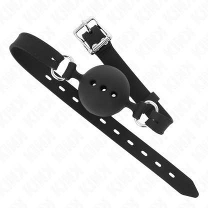 KINK - BÂILLON EN SILICONE INTÉGRAL 55 x 2 CM AVEC BOULE DE 4,5 CM TAILLE M NOIR RÉGLABLE 35-51 CM