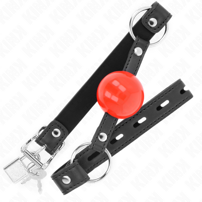 KINK - MORDAZA DE BOLA DE 4 CM CON CANDADO, BOLA ROJA Y CORREA NEGRA DE 60 x 2 CM