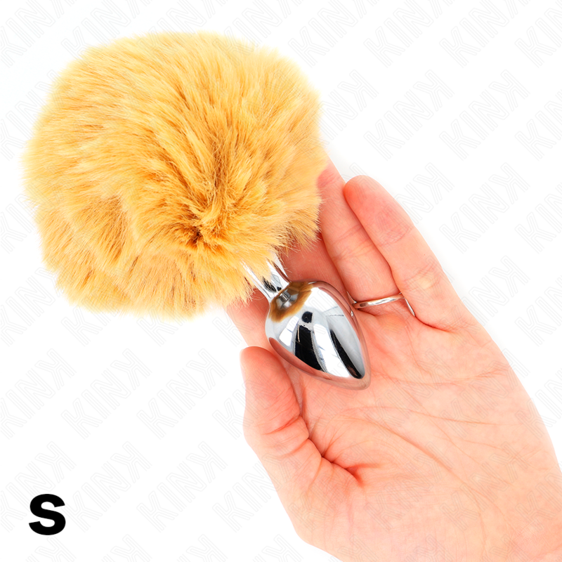 KINK - PLUG EN ACIER INOXYDABLE 7 x 3 CM AVEC QUEUE DE LAPIN EN FAUSSE FOURRURE BEIGE 8 CM