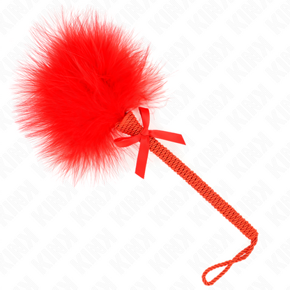 ACCESSOIRE FÉTICHE - BAGUETTE CORDE EN NYLON AVEC PLUMES CHATOUILLANTES ET RUBAN ROUGE 25 CM