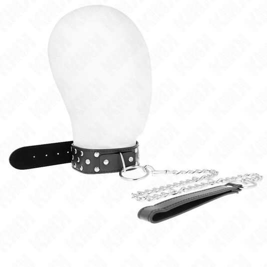 KINK - COLLIER LANIÈRE RIVET ANNEAU AVEC CEINTURE 65 CM NOIR RÉGLABLE 36-50 CM X 3,8 CM