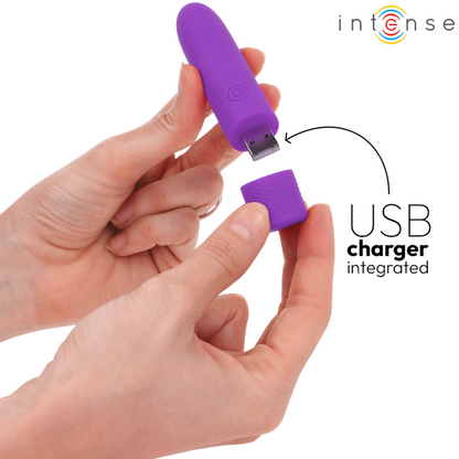 INTENSE - SYMONE VIBRADOR TIPO BALA RECARGABLE POR USB 8 VIBRACIONES MORADO 10 X 2.2 CM