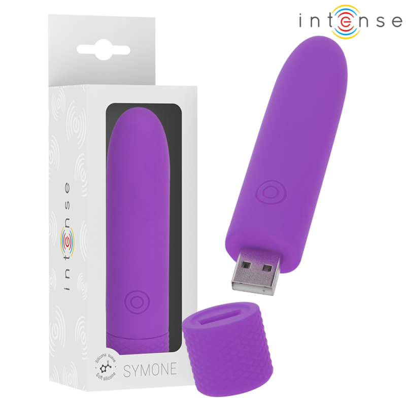 INTENSE - SYMONE VIBRADOR TIPO BALA RECARGABLE POR USB 8 VIBRACIONES MORADO 10 X 2.2 CM