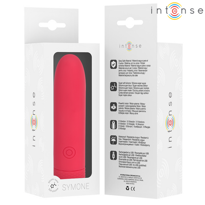 INTENSE - SYMONE USB RECHARGEABLE VIBRATING BULLET 8 VIBRATIONS RED 10 X 2.2 CM