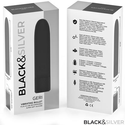 BLACK & SILVER - GERI USB RECHARGEABLE VIBRATING BULLET 8 VIBRATIONS BLACK 10 X 2.2 CM
