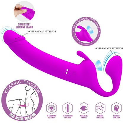 PRETTY LOVE - ZANINI STRAP-ON SIN TIRANTES 10 VIBRACIONES MORADO