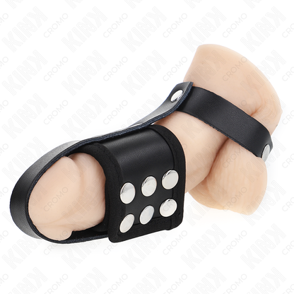 KINK - ANILLO DE JAULA PARA PENE DE CUERO CON CORREA DIVISORA DE BOLAS RECUBIERTA Y AJUSTABLE