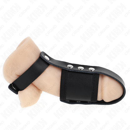 KINK - ANILLO DE JAULA PARA PENE DE CUERO CON CORREA DIVISORA DE BOLAS RECUBIERTA Y AJUSTABLE