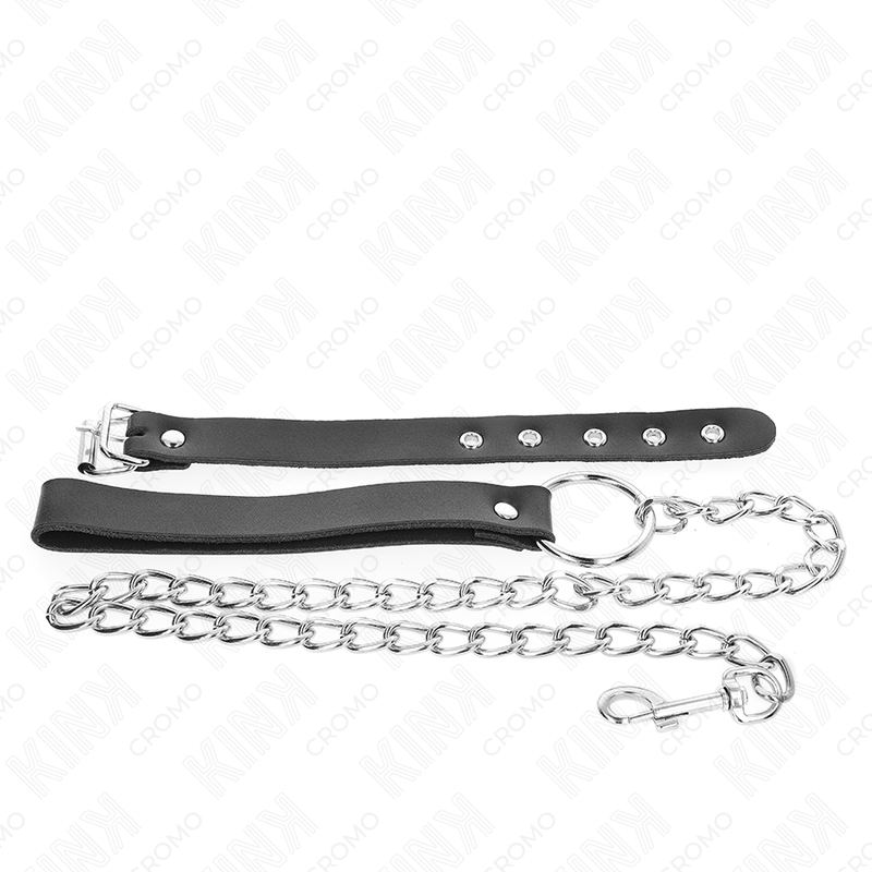 KINK - ANNEAU PÉNIS EN CUIR AVEC SANGLE 21.5 X 2 CM ET CHAÎNE MÉTALLIQUE 60 CM