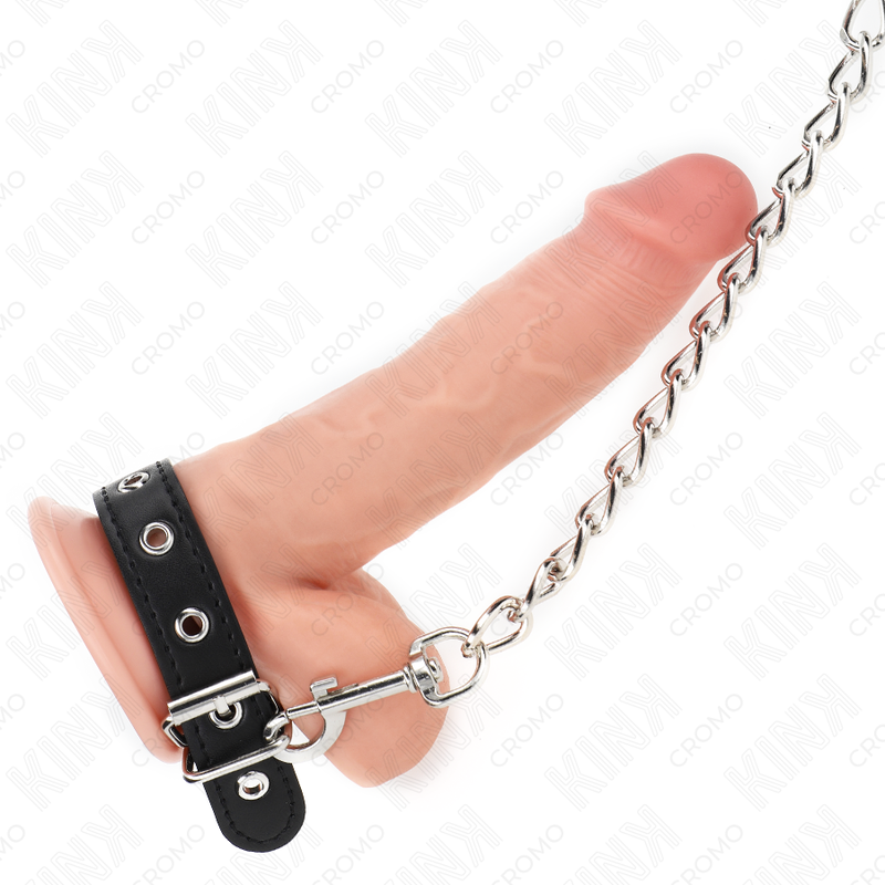 KINK - ANNEAU PÉNIS EN CUIR AVEC SANGLE 21.5 X 2 CM ET CHAÎNE MÉTALLIQUE 60 CM
