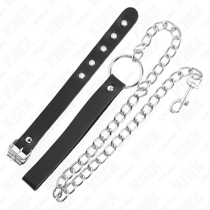KINK - ANNEAU PÉNIS EN CUIR AVEC SANGLE 21.5 X 2 CM ET CHAÎNE MÉTALLIQUE 60 CM