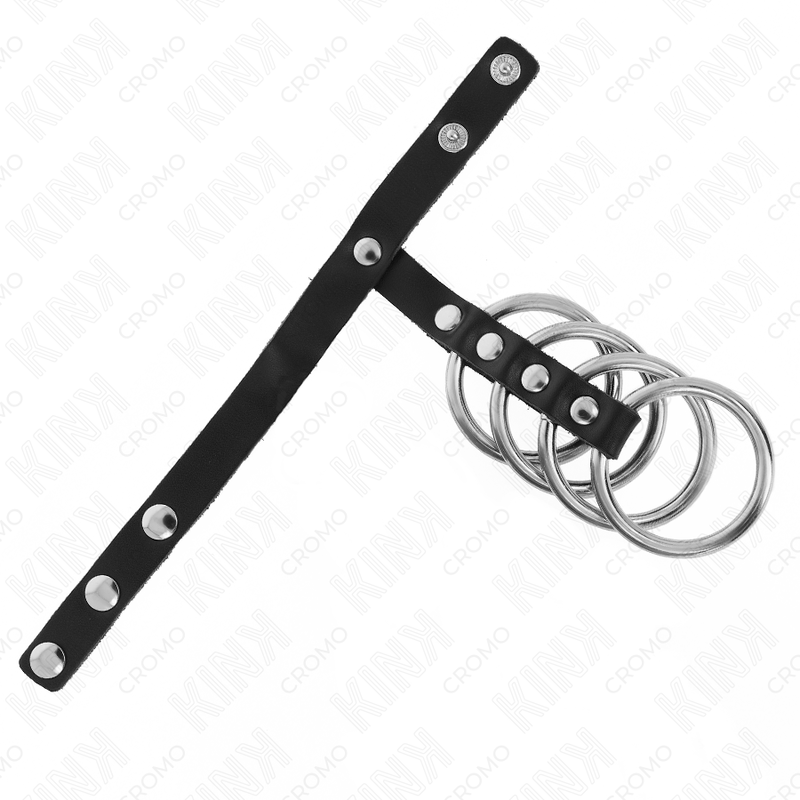 KINK - 4 METAL PENIS RINGS 3.8 CM CONNECTED WITH LEATHER STRAP 22 X 1.5 CM AND PRESSURE CLOSURE