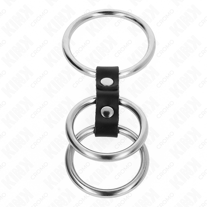 KINK - TRIPLE ANNEAU PÉNIS MÉTAL 3.7 CM À 5 CM RELIÉ EN CUIR