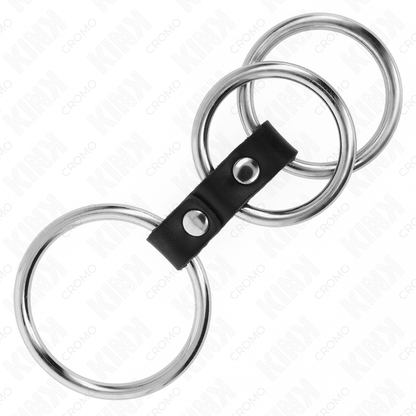 KINK - TRIPLE ANNEAU PÉNIS MÉTAL 3.7 CM À 5 CM RELIÉ EN CUIR