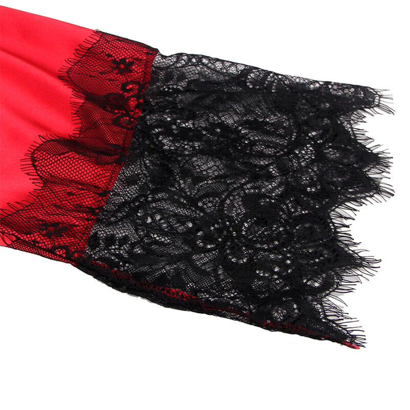 SUBBLIME - 954024 CAMISOLE + STRING DOS EN DENTELLE ROUGE/NOIR L/XL
