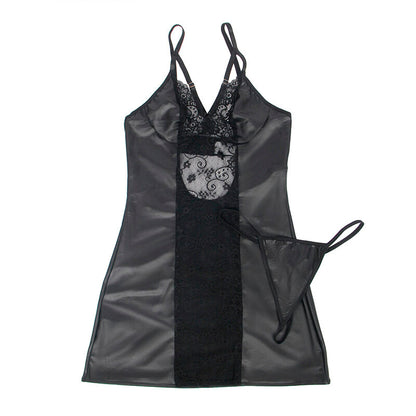 SUBBLIME - 954178 ROBE + TANGA CUIR NOIR L/XL