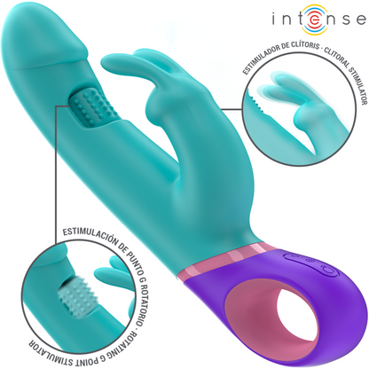 INTENSE - VIBREUR LAPIN MONICA AVEC STIMULATEUR ROTATIF POINT G BLEU