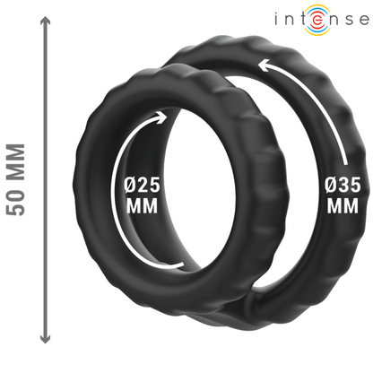 INTENSE - ANILLO PARA PENE DE SILICONA DOBLE DEWEY MODELO 2 NEGRO