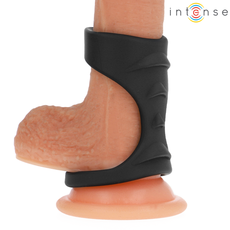 INTENSE - ANILLO PENEANO DOBLE DE SILICONA THEO MODELO 3 NEGRO