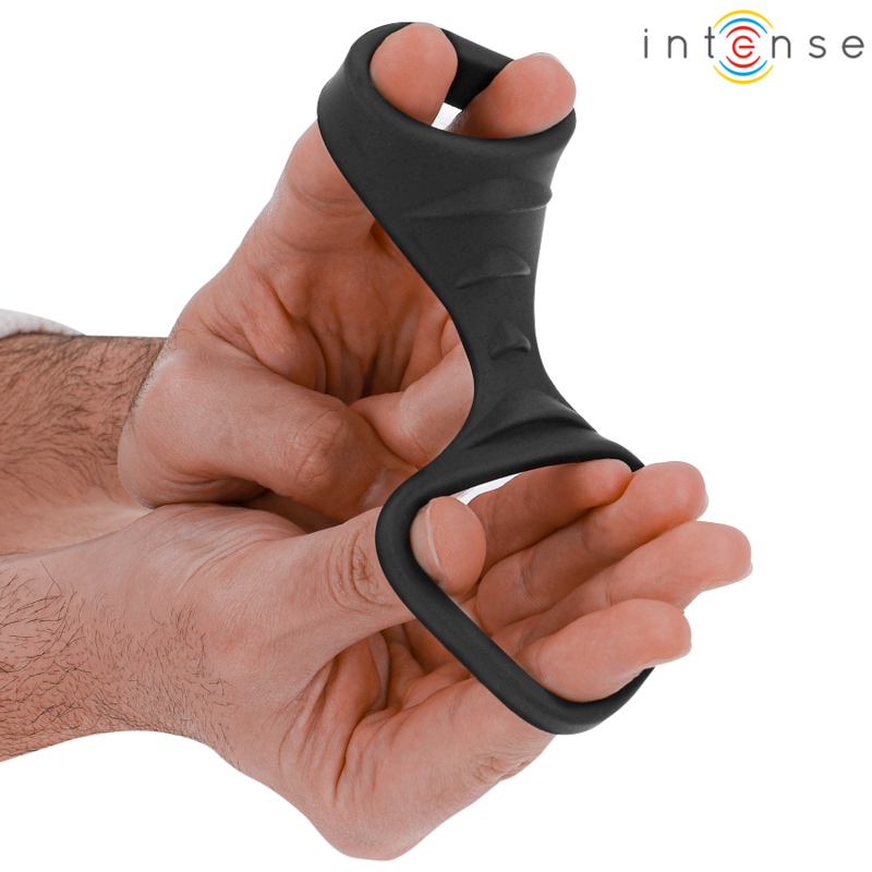 INTENSE - ANILLO PENEANO DOBLE DE SILICONA THEO MODELO 3 NEGRO