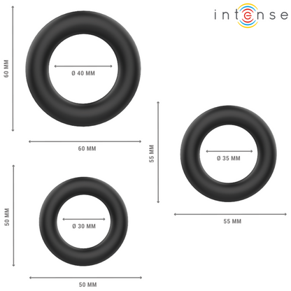 INTENSE - ANILLOS PENEANOS DE SILICONA BÁSICOS HUGH 3 NEGROS